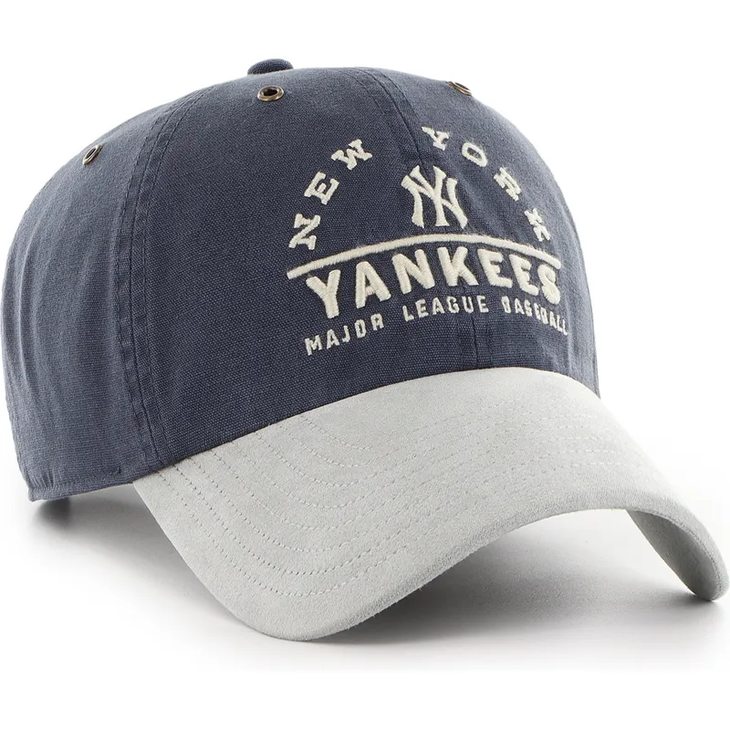 buet-kasket-marinebla-og-gra-justerbar-clean-up-windham-suede-vintage-fra-new-york-yankees-mlb-fra-47-brand