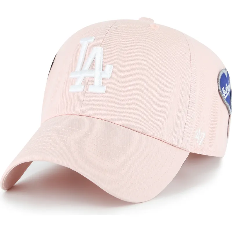 lyserod-justerbar-curved-kasket-clean-up-badges-fra-los-angeles-dodgers-mlb-fra-47-brand