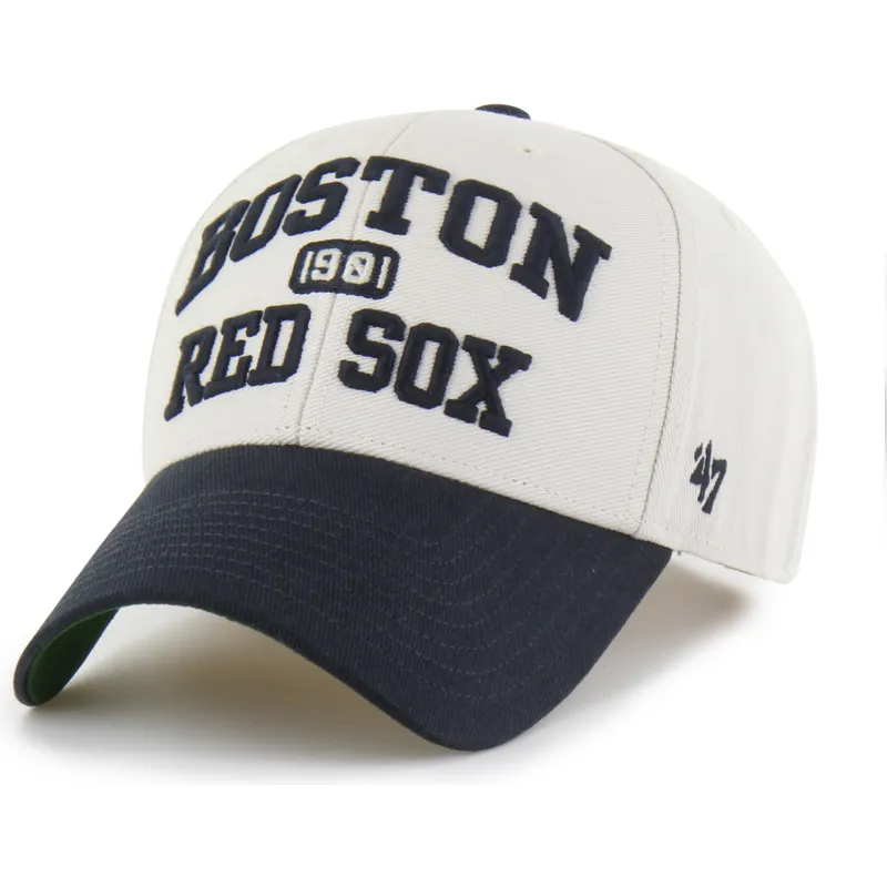buet-beige-og-marinebla-justerbar-kasket-mvp-broke-line-fra-boston-red-sox-mlb-fra-47-brand