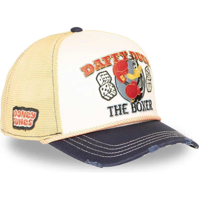 beige-og-marinebla-trucker-kasket-daffy-duck-loo13-pcsmcbb-looney-tunes-fra-capslab