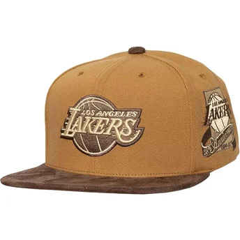 Brun justerbar flat cap Coffee Strapback fra Los Angeles Lakers NBA fra Mitchell & Ness