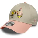 beige-og-lyserod-buet-kasket-snapback-til-dreng-9forty-med-svampebob-og-patrick-stjerne-fra-new-era