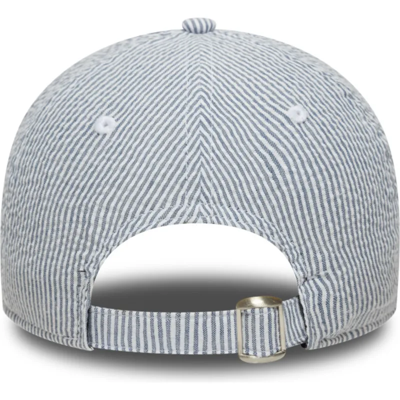justerbar-marinebla-kurvet-kasket-9twenty-seersucker-fra-new-york-yankees-mlb-fra-new-era