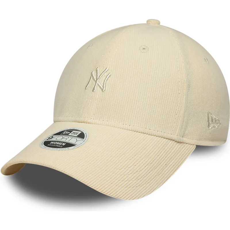 buet-beige-justerbar-kasket-til-kvinder-9forty-mini-cord-fra-new-york-yankees-mlb-fra-new-era