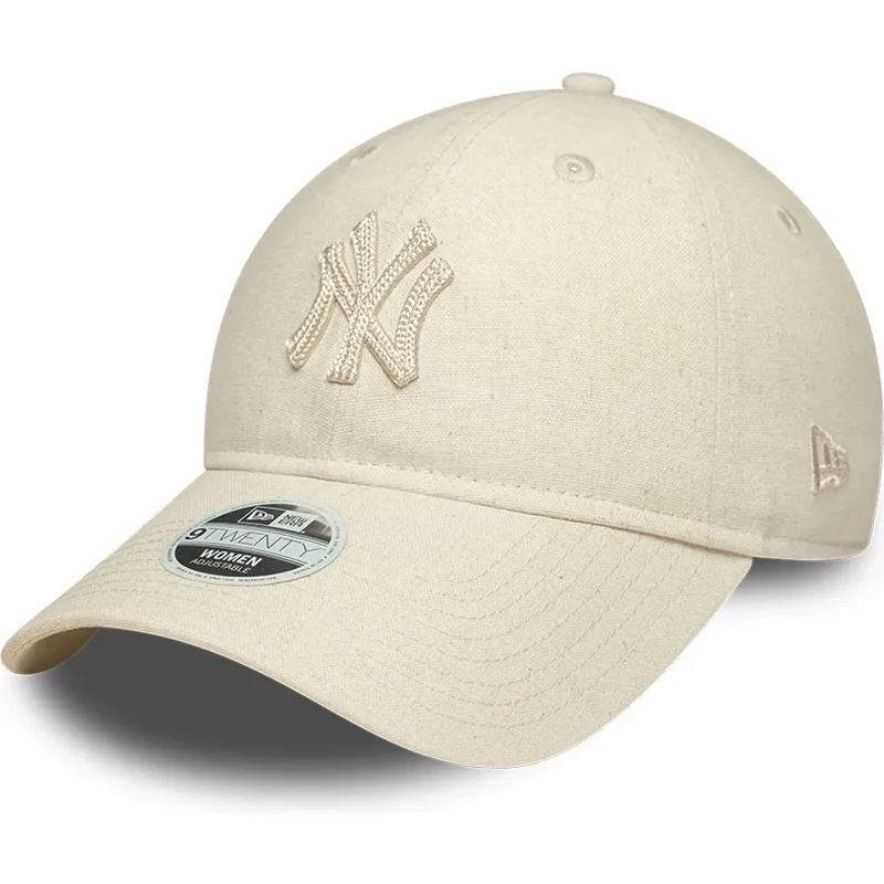 buet-beige-justerbar-kasket-med-beige-logo-til-kvinder-9twenty-midi-linen-fra-new-york-yankees-mlb-fra-new-era