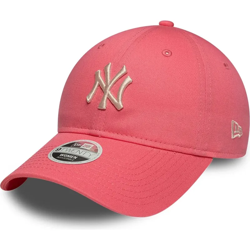 justerbar-lyserod-kurvet-kasket-med-beige-logo-til-kvinder-9twenty-league-essential-midi-fra-new-york-yankees-mlb-fra-new-era