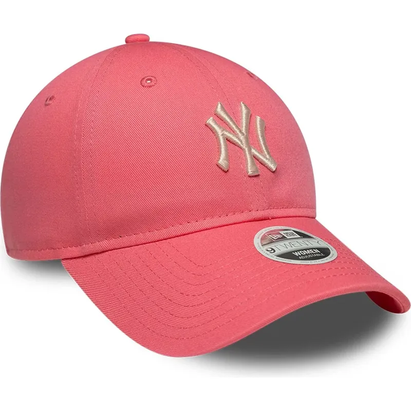 justerbar-lyserod-kurvet-kasket-med-beige-logo-til-kvinder-9twenty-league-essential-midi-fra-new-york-yankees-mlb-fra-new-era