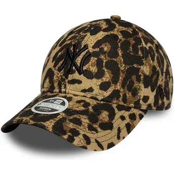 Buet kasket med leopardmønster justerbar med sort logo til kvinder 9TWENTY Leopard fra New York Yankees MLB fra New Era