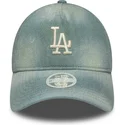 bla-justerbar-buet-kasket-til-kvinder-9twenty-a-frame-denim-fra-los-angeles-dodgers-mlb-fra-new-era