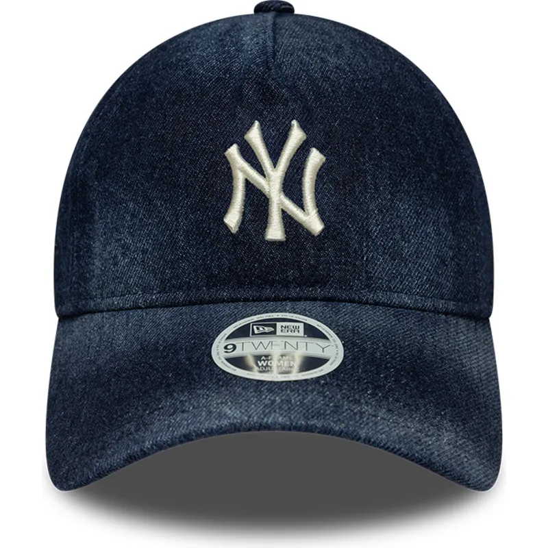 marinebla-justerbar-buet-kasket-til-kvinder-9twenty-a-frame-denim-fra-new-york-yankees-mlb-fra-new-era