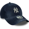 marinebla-justerbar-buet-kasket-til-kvinder-9twenty-a-frame-denim-fra-new-york-yankees-mlb-fra-new-era