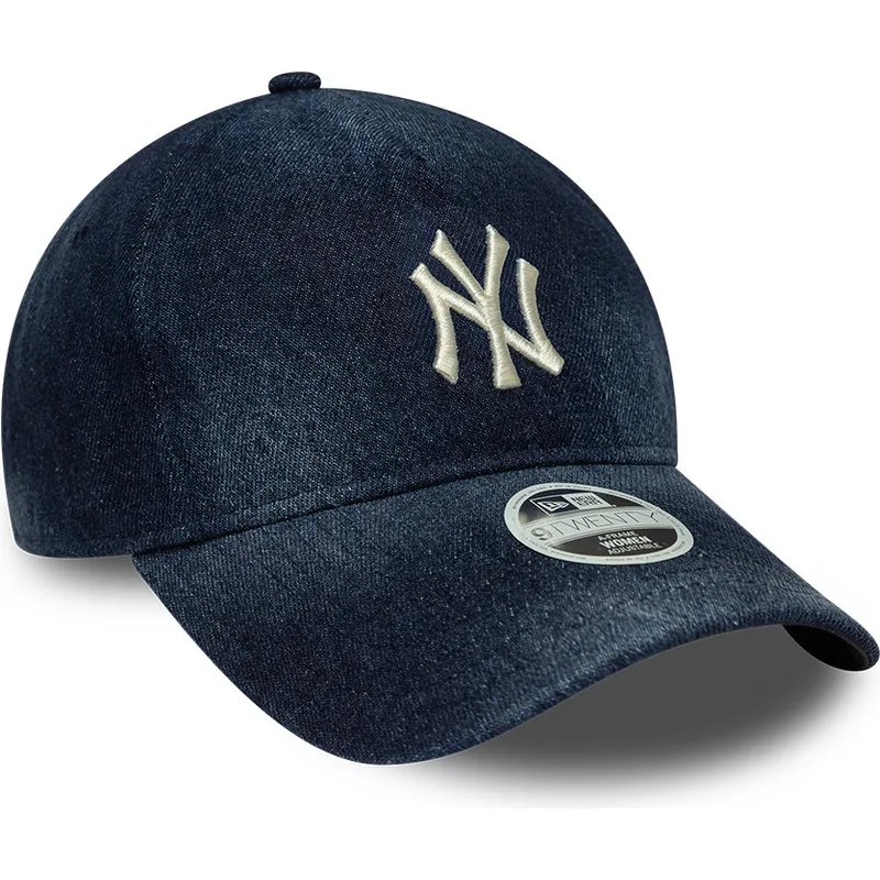marinebla-justerbar-buet-kasket-til-kvinder-9twenty-a-frame-denim-fra-new-york-yankees-mlb-fra-new-era