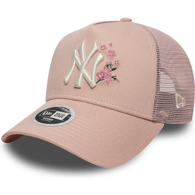 lyserod-trucker-kasket-til-kvinder-9forty-a-frame-floral-fra-new-york-yankees-mlb-fra-new-era
