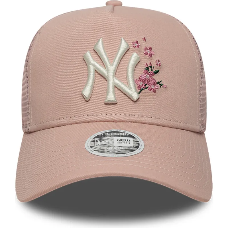 lyserod-trucker-kasket-til-kvinder-9forty-a-frame-floral-fra-new-york-yankees-mlb-fra-new-era