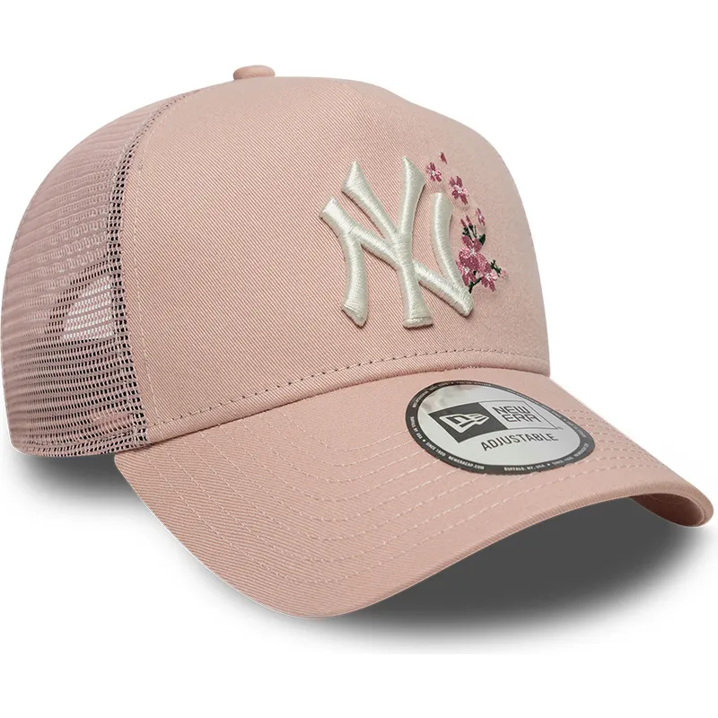 lyserod-trucker-kasket-til-kvinder-9forty-a-frame-floral-fra-new-york-yankees-mlb-fra-new-era