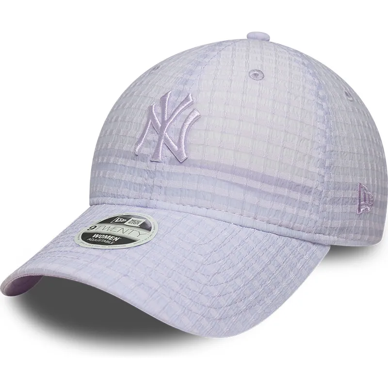 justerbar-violet-buet-kasket-med-violet-logo-til-kvinder-9twenty-seersucker-fra-new-york-yankees-mlb-fra-new-era