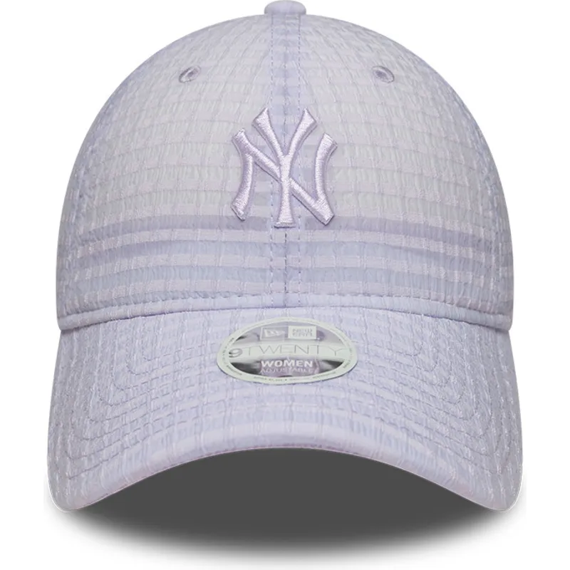 justerbar-violet-buet-kasket-med-violet-logo-til-kvinder-9twenty-seersucker-fra-new-york-yankees-mlb-fra-new-era
