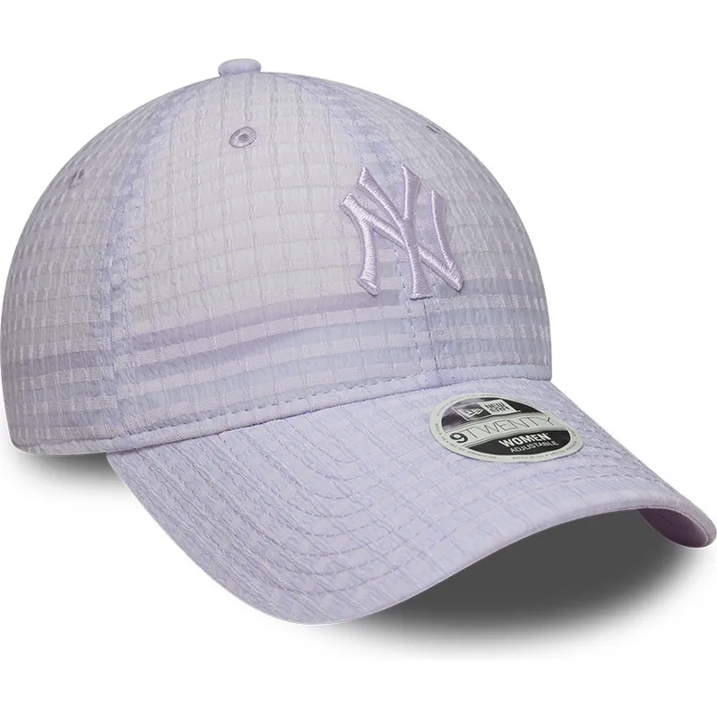justerbar-violet-buet-kasket-med-violet-logo-til-kvinder-9twenty-seersucker-fra-new-york-yankees-mlb-fra-new-era