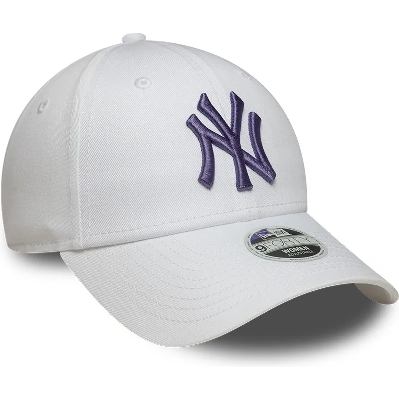 gorra-curva-blanca-ajustable-con-logo-violeta-para-mujer-9forty-league-essential-de-new-york-yankees-mlb-de-new-era