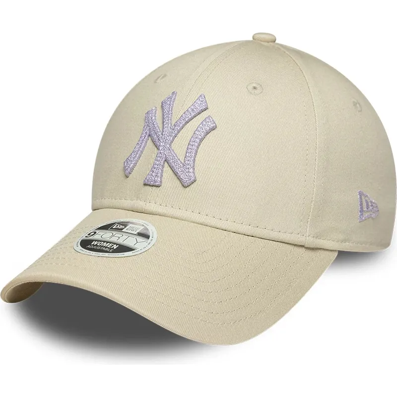 buet-beige-justerbar-kasket-til-kvinder-9forty-metallic-fra-new-york-yankees-mlb-fra-new-era