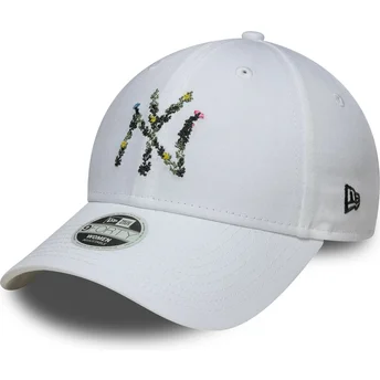 Hvid justerbar buet kasket til kvinder 9FORTY Floral Infill fra New York Yankees MLB fra New Era