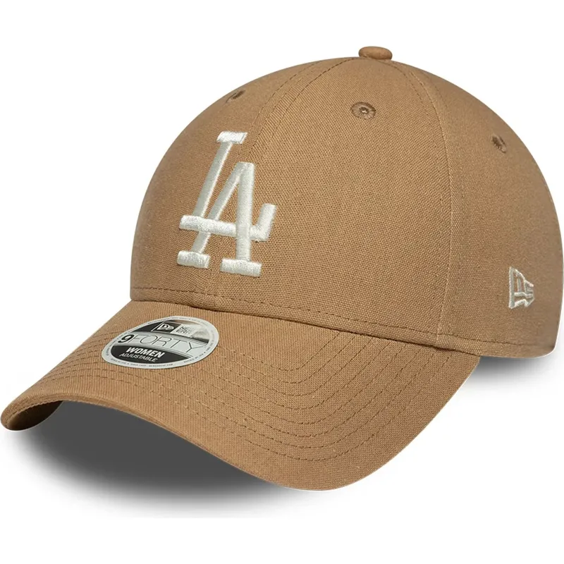 brun-justerbar-buet-kasket-til-kvinder-9forty-linen-fra-los-angeles-dodgers-mlb-fra-new-era
