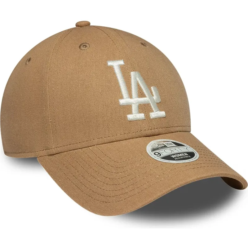 brun-justerbar-buet-kasket-til-kvinder-9forty-linen-fra-los-angeles-dodgers-mlb-fra-new-era