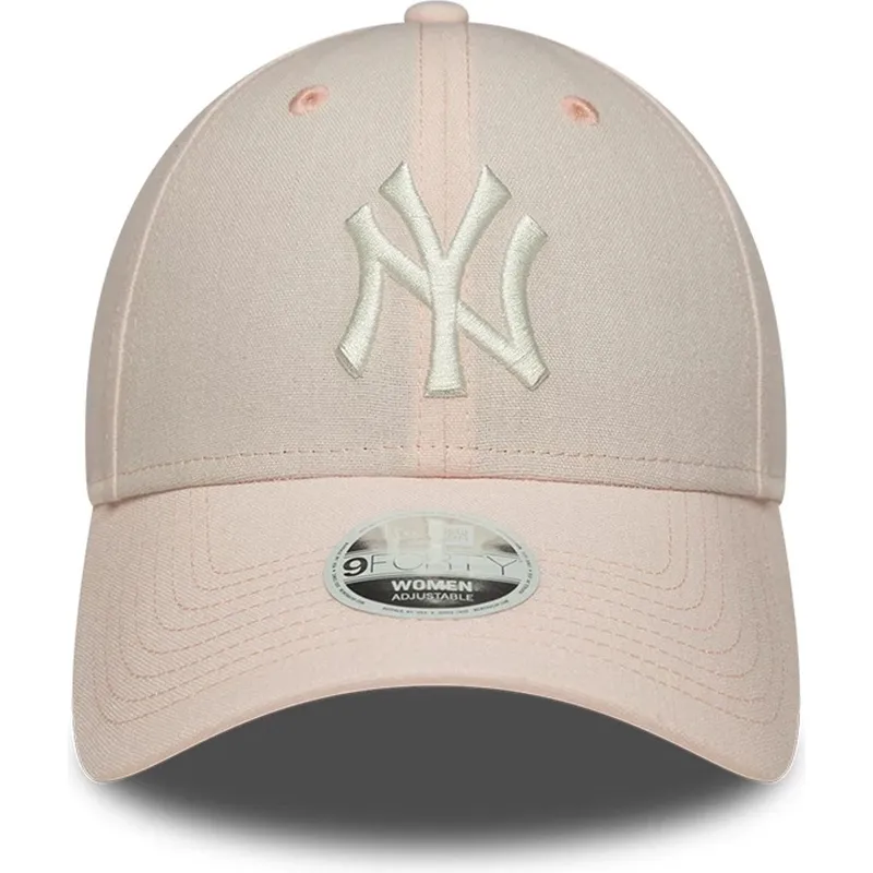 lyserod-justerbar-buet-kasket-til-kvinder-9forty-linen-fra-new-york-yankees-mlb-fra-new-era