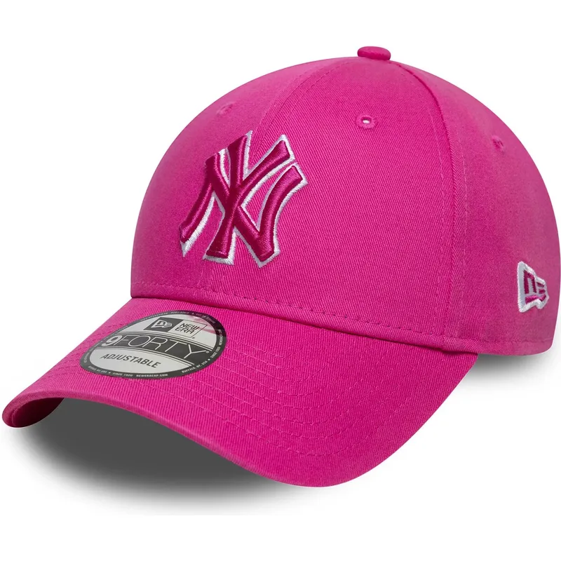 justerbar-lyserod-kurvet-kasket-med-lyserodt-logo-9forty-team-outline-fra-new-york-yankees-mlb-fra-new-era