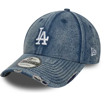 Blå justerbar kurvet kasket 9FORTY Acid Wash Denim fra Los Angeles Dodgers MLB fra New Era