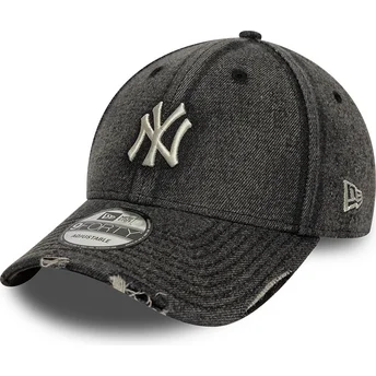Sort justerbar kurvet kasket 9FORTY Acid Wash Denim fra New York Yankees MLB fra New Era