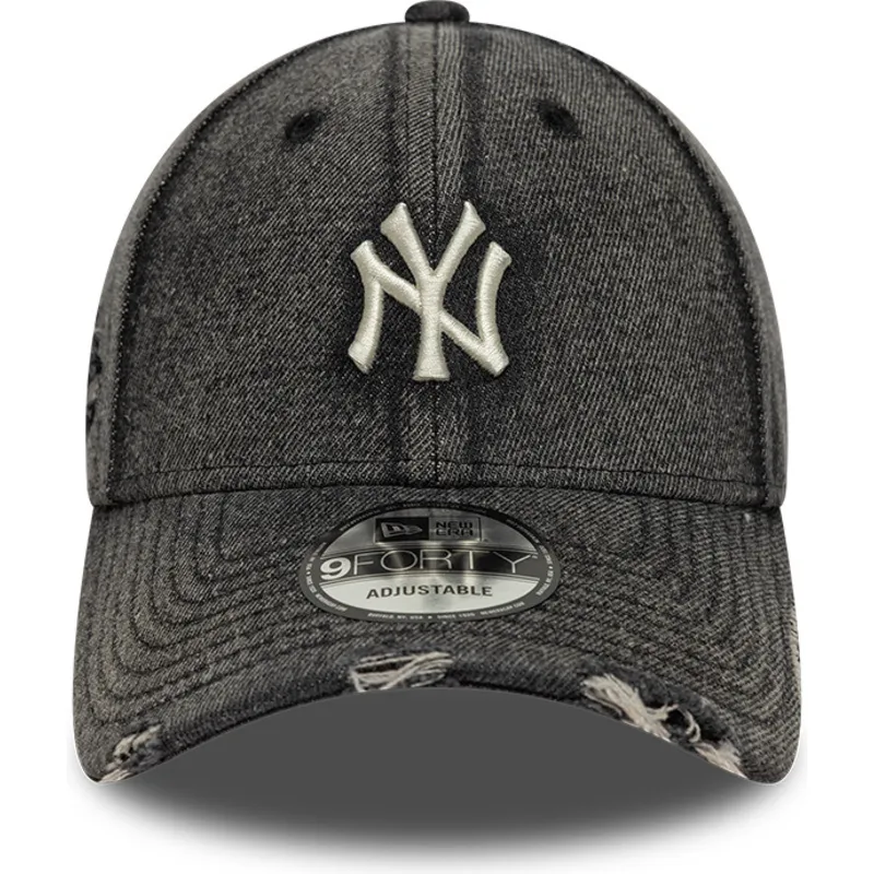 sort-justerbar-kurvet-kasket-9forty-acid-wash-denim-fra-new-york-yankees-mlb-fra-new-era