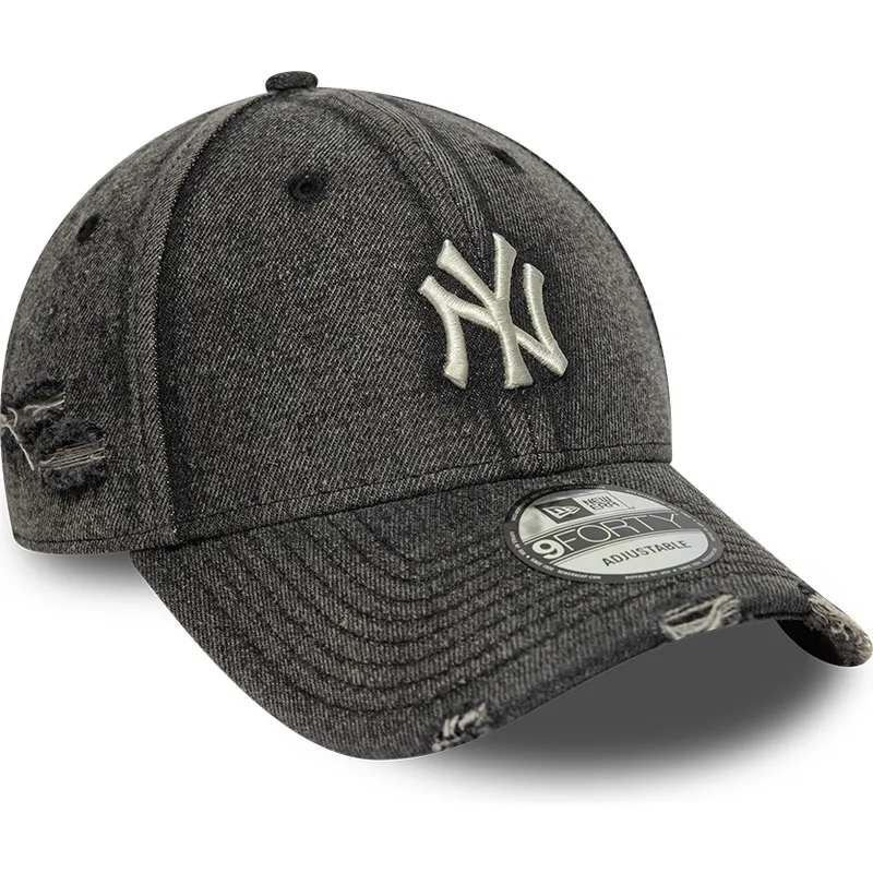 sort-justerbar-kurvet-kasket-9forty-acid-wash-denim-fra-new-york-yankees-mlb-fra-new-era
