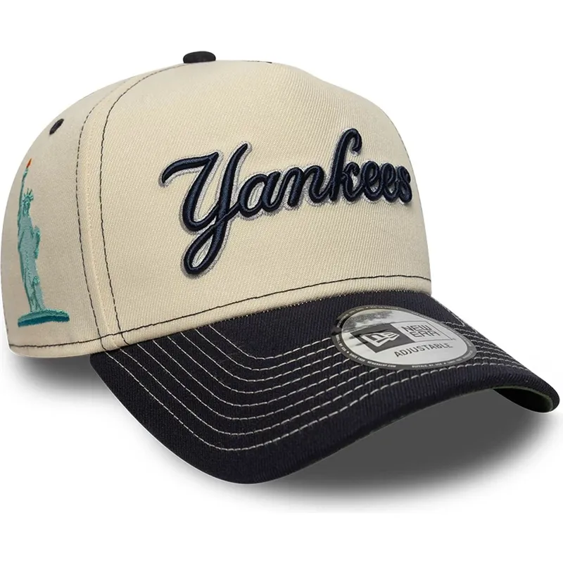 buet-kasket-beige-og-marinebla-snapback-e-frame-city-icon-fra-new-york-yankees-mlb-fra-new-era