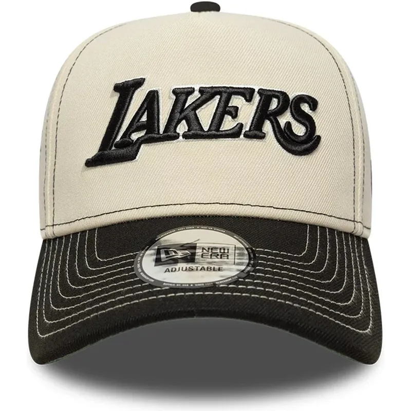 buet-beige-og-sort-snapback-kasket-e-frame-city-icon-fra-los-angeles-lakers-nba-fra-new-era