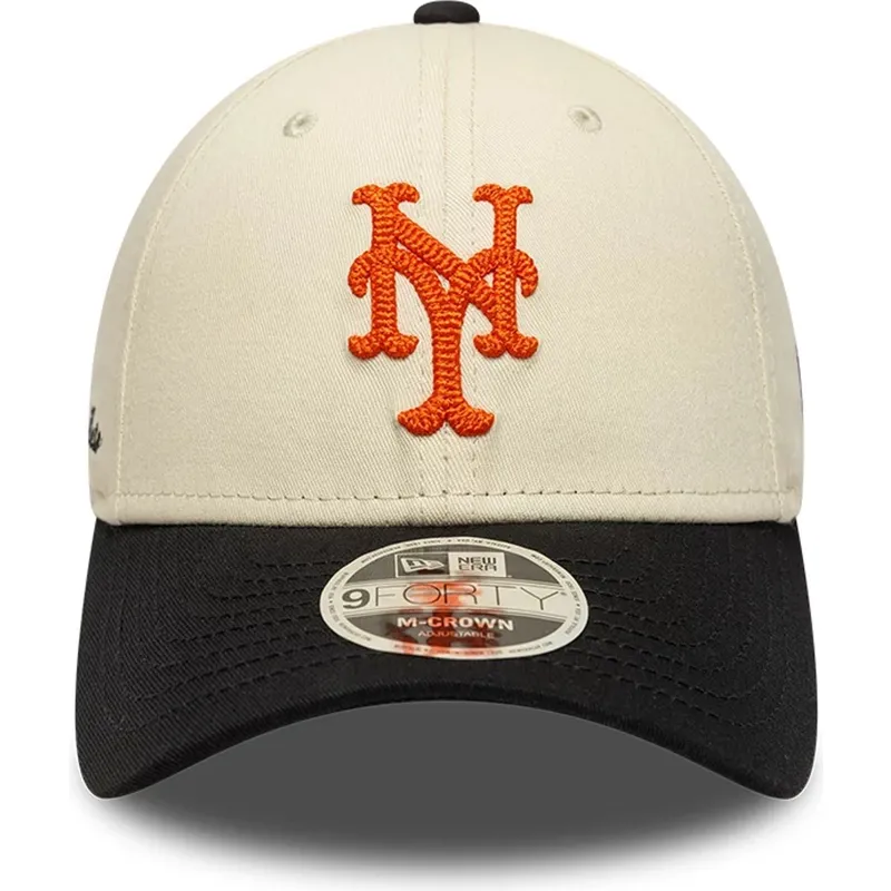 buet-beige-og-sort-snapback-kasket-9forty-m-crown-side-script-fra-new-york-mets-mlb-fra-new-era