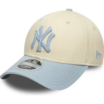 Buet kasket beige og blå snapback med blåt logo 9FORTY M-Crown Side Script fra New York Yankees MLB fra New Era