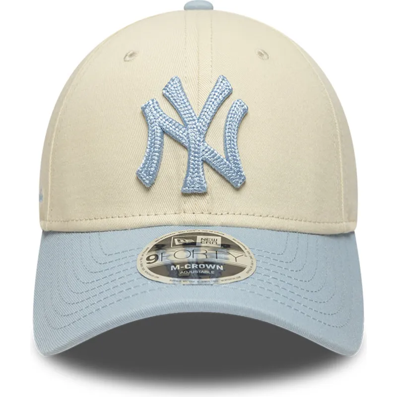 buet-kasket-beige-og-bla-snapback-med-blat-logo-9forty-m-crown-side-script-fra-new-york-yankees-mlb-fra-new-era