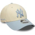 buet-kasket-beige-og-bla-snapback-med-blat-logo-9forty-m-crown-side-script-fra-new-york-yankees-mlb-fra-new-era