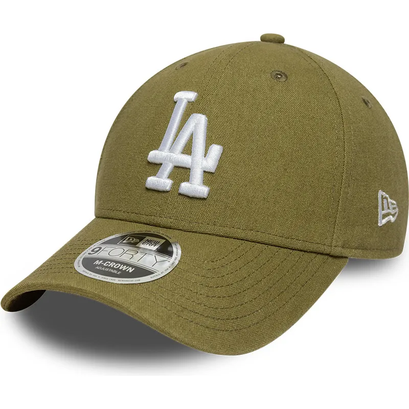 gron-curved-snapback-kasket-9forty-m-crown-linen-fra-los-angeles-dodgers-mlb-fra-new-era