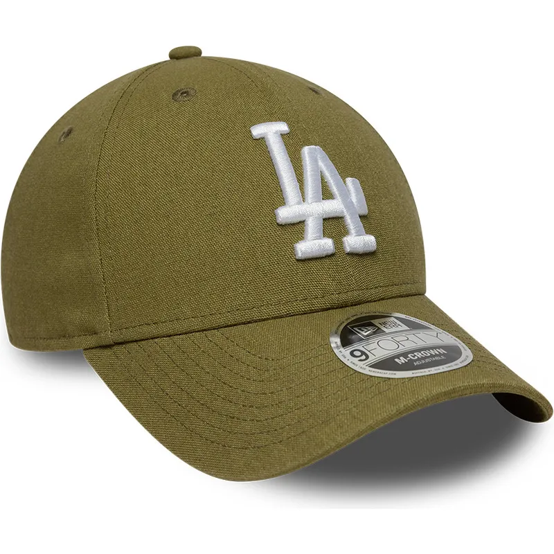 gron-curved-snapback-kasket-9forty-m-crown-linen-fra-los-angeles-dodgers-mlb-fra-new-era