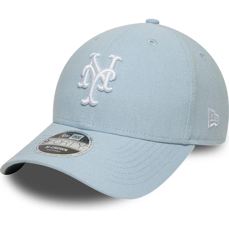 lysebla-snapback-kasket-med-buet-skygge-9forty-m-crown-linen-fra-new-york-mets-mlb-fra-new-era
