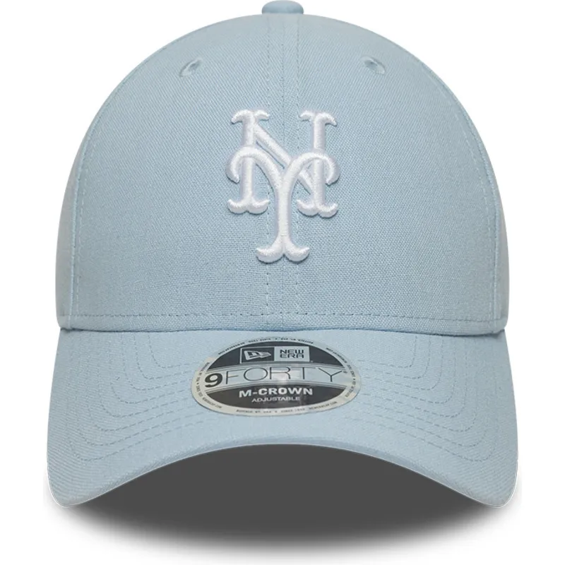 lysebla-snapback-kasket-med-buet-skygge-9forty-m-crown-linen-fra-new-york-mets-mlb-fra-new-era