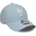 lysebla-snapback-kasket-med-buet-skygge-9forty-m-crown-linen-fra-new-york-mets-mlb-fra-new-era