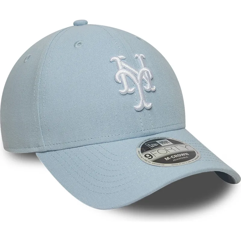 lysebla-snapback-kasket-med-buet-skygge-9forty-m-crown-linen-fra-new-york-mets-mlb-fra-new-era