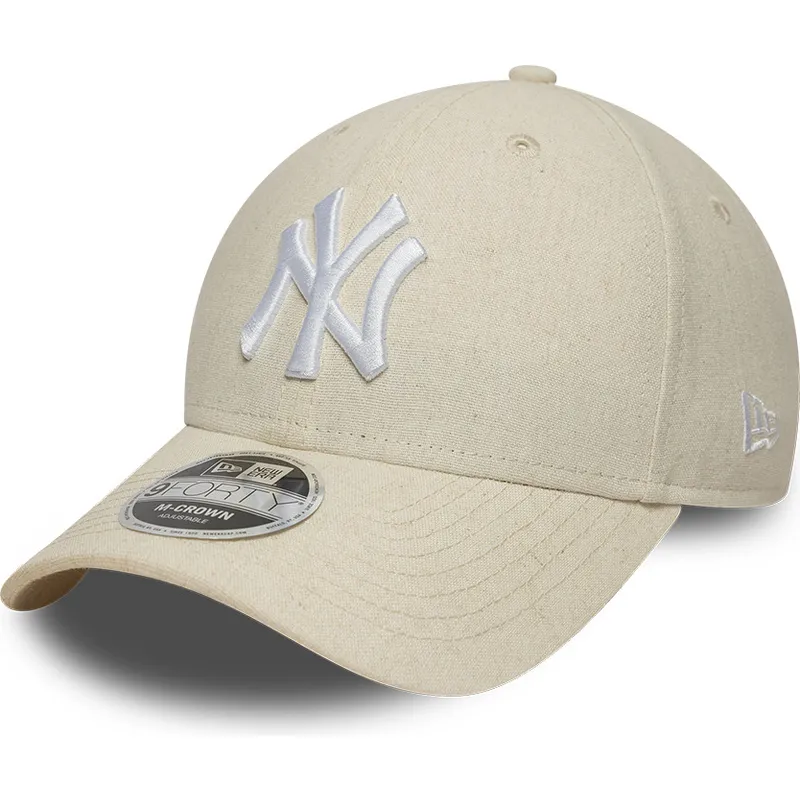 buet-beige-snapback-kasket-9forty-m-crown-linen-fra-new-york-yankees-mlb-fra-new-era