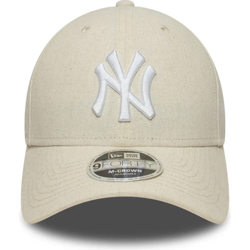 buet-beige-snapback-kasket-9forty-m-crown-linen-fra-new-york-yankees-mlb-fra-new-era