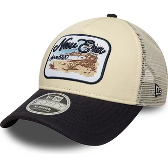 Beige og marineblå trucker-kasket 9FORTY M-Crown A Frame fra New Era