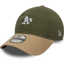 gron-og-brun-justerbar-kurvet-kasket-9twenty-mini-washed-contrast-fra-oakland-athletics-mlb-fra-new-era