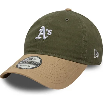 Grøn og brun justerbar kurvet kasket 9TWENTY Mini Washed Contrast fra Oakland Athletics MLB fra New Era